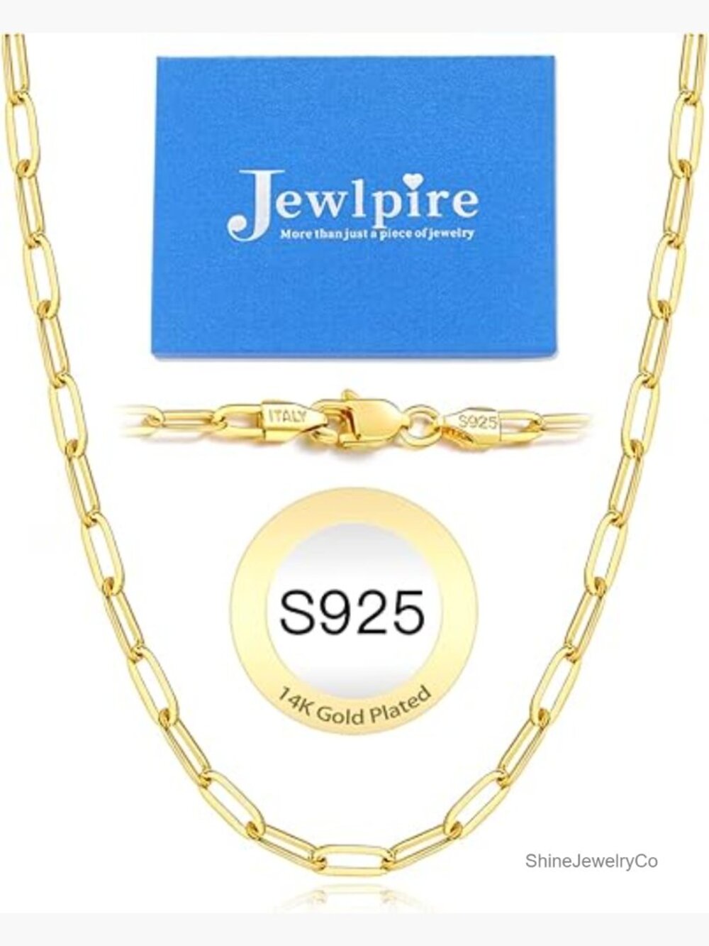 14K Gold Plated 925 Sterling Silver Paperclip Chain Necklace 16-26 Inch Sturdy